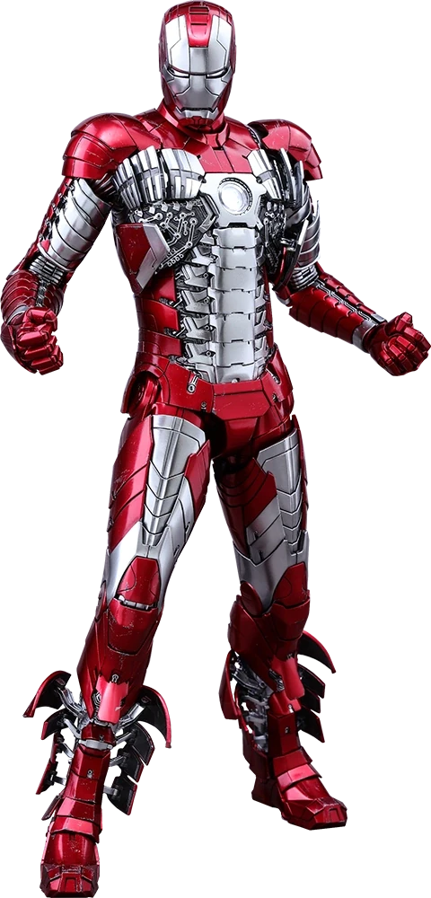Iron Man's red and silver portable Mark V armor